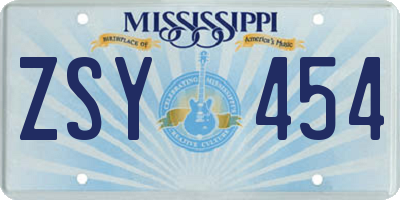 MS license plate ZSY454