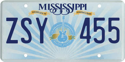 MS license plate ZSY455