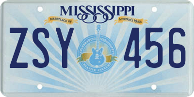 MS license plate ZSY456