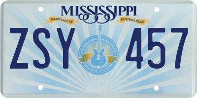 MS license plate ZSY457