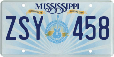MS license plate ZSY458