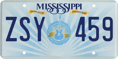 MS license plate ZSY459