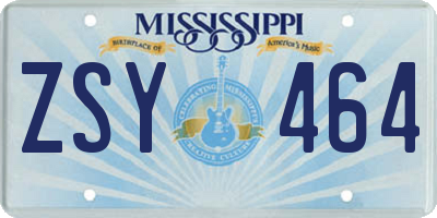 MS license plate ZSY464