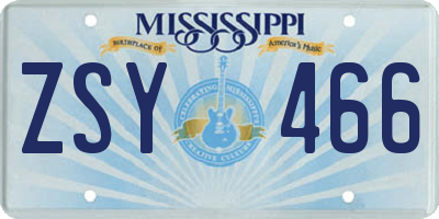 MS license plate ZSY466