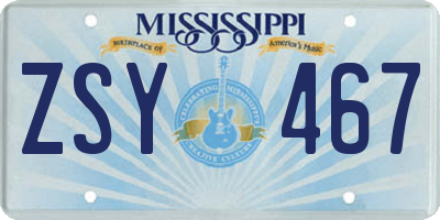 MS license plate ZSY467