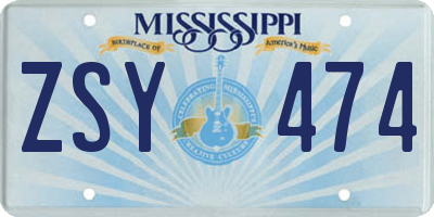 MS license plate ZSY474
