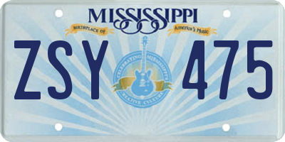 MS license plate ZSY475