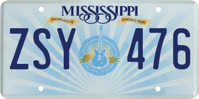 MS license plate ZSY476