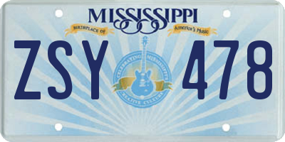MS license plate ZSY478