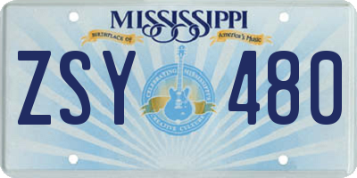 MS license plate ZSY480