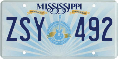 MS license plate ZSY492