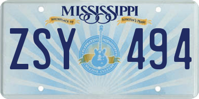 MS license plate ZSY494