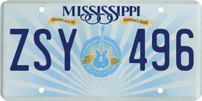 MS license plate ZSY496