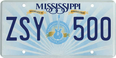 MS license plate ZSY500