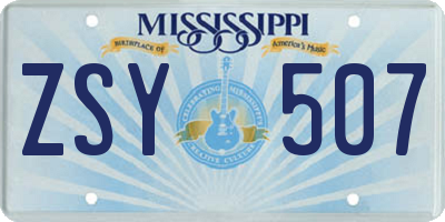 MS license plate ZSY507