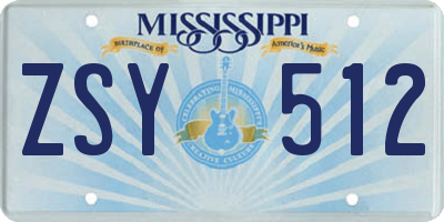 MS license plate ZSY512