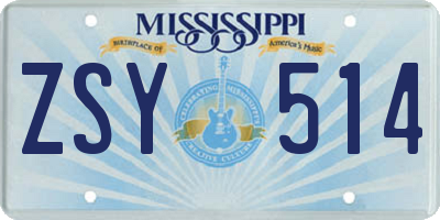 MS license plate ZSY514