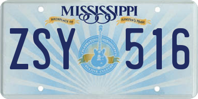 MS license plate ZSY516