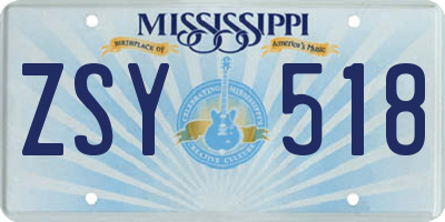 MS license plate ZSY518