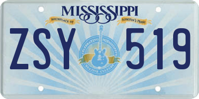 MS license plate ZSY519