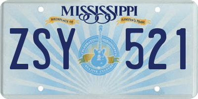MS license plate ZSY521