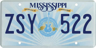 MS license plate ZSY522
