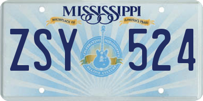 MS license plate ZSY524