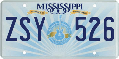 MS license plate ZSY526
