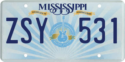 MS license plate ZSY531