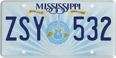 MS license plate ZSY532