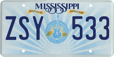 MS license plate ZSY533