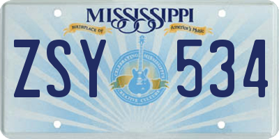 MS license plate ZSY534
