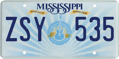 MS license plate ZSY535