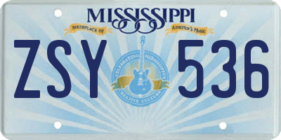 MS license plate ZSY536