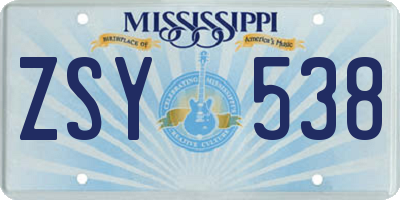 MS license plate ZSY538