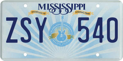 MS license plate ZSY540