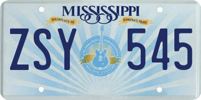 MS license plate ZSY545