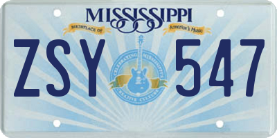 MS license plate ZSY547