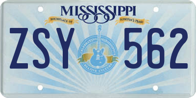 MS license plate ZSY562