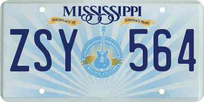 MS license plate ZSY564