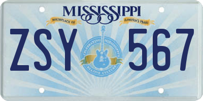 MS license plate ZSY567