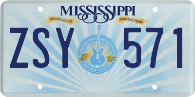 MS license plate ZSY571