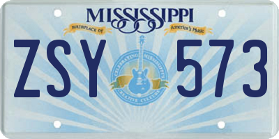 MS license plate ZSY573