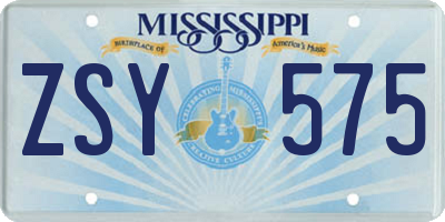MS license plate ZSY575