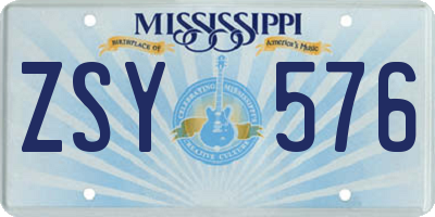 MS license plate ZSY576