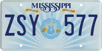 MS license plate ZSY577