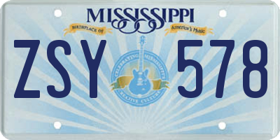 MS license plate ZSY578