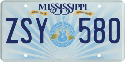 MS license plate ZSY580