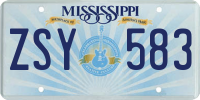 MS license plate ZSY583