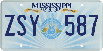 MS license plate ZSY587